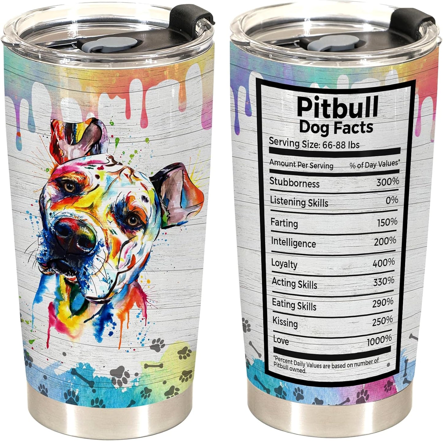 20oz Tumbler Cup for Pitbull Lovers – Funny and Unique Gift for Pitbull Mom or Dad – Ideal Birthday, Mothers Day, Fathers Day Gift for Dog Owners and Pet Lovers