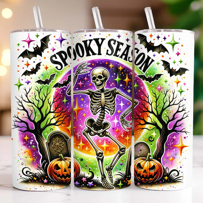 Halloween Skeleton 20 oz Tumbler Wrap Skinny Tumbler Sublimation Design, Spooky Season Tumbler Wrap, Funny Skull Halloween Tumbler Wrap